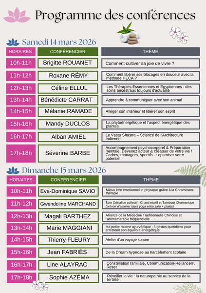 Programme des conférences 2026