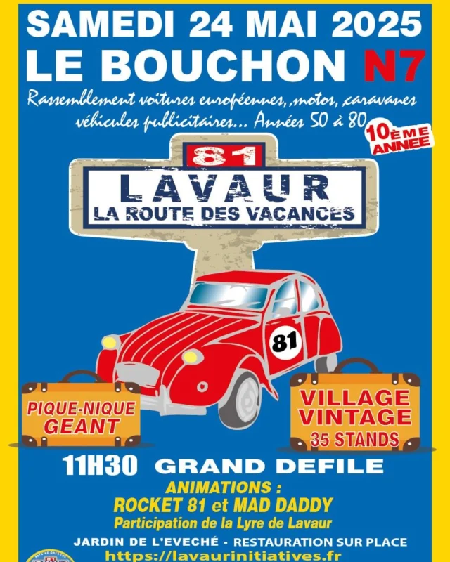 [AGENDA] 🚗🚕🚙 Qui n’a pas entendu parler de la mythique Nationale 7, synonyme au milieu du XXème siècle d’embouteillages et de vacances ?

Lavaur Initiatives fait revivre ce moment lors du 𝗕𝗼𝘂𝗰𝗵𝗼𝗻 𝗱𝗲 𝗹𝗮 𝗡𝟳 le 𝘴𝘢𝘮𝘦𝘥𝘪 24 𝘮𝘢𝘪 2025 à #Lavaur. A cette occasion, vous pourrez admirer un rassemblement de voitures européennes, motos, mobylettes, caravanes et véhicules publicitaires des années 50 à 80. Un village vintage sera installé autour de la mairie et de la cathédrale Saint-Alain, avec des stands de brocanteurs et autres.
Un évènement incontournable du #paysdecocagne !

➕ d'infos dans le lien en bio
📷 @raynaudphoto 

@tarnagout_tourisme @villedelavaur 

#paysdecocagne #tarn #tourismetarn #tourismeoccitanie #sudouest #igerstarn #agenda #tarnagout